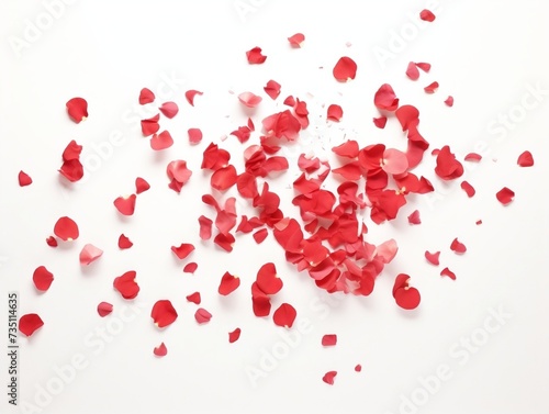 Red rose petals over white background