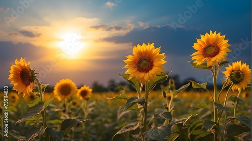 Sun back in sunflowers field of sunflowers at sunset sunflower in field sunflower is so beautiful
