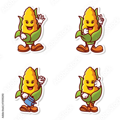 set vector cute cartoon character of corn isolated