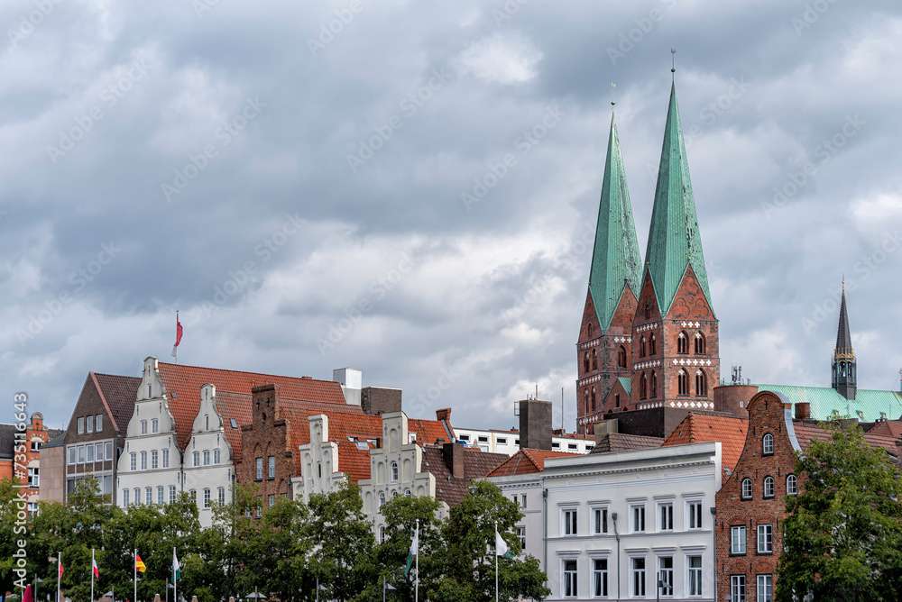 Old town in the hanseatic city of Lübeck with historic buildings