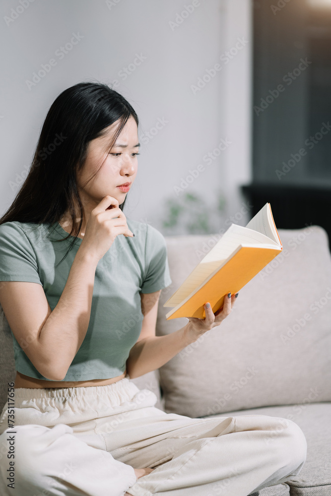 Happy lady working sitting on sofa at home office. successful entrepreneurship and career concept. Happy lady working sitting on sofa at home office. successful entrepreneurship and career concept.