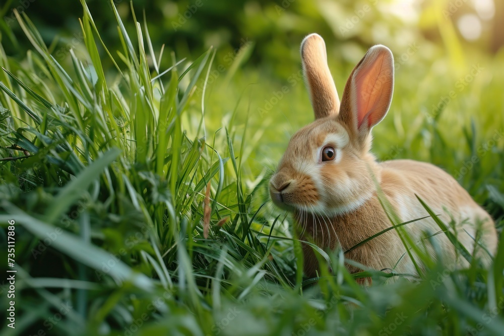 a rabbit is sitting in the grass and looking at the camera a rabbit is sitting in the grass and looking at the camera