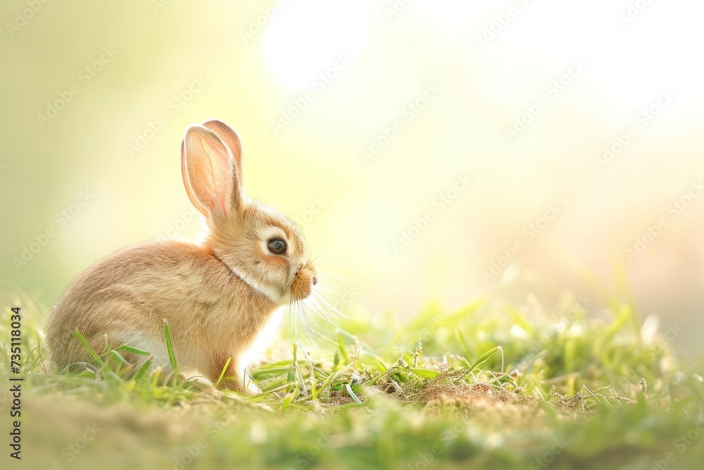 A small brown Mountain Cottontail rabbit is resting in the grass A small brown Mountain Cottontail rabbit is resting in the grass