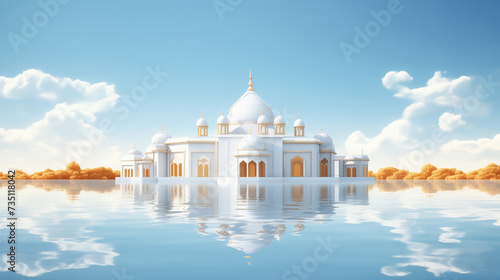 Sikh holy temple reflection on pond illustration for cover, card, interior design, poster, brochure, presentation