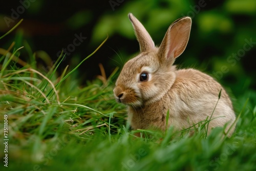 Audubons Cottontail rabbit sitting in grass, gazing at camera © Anna
