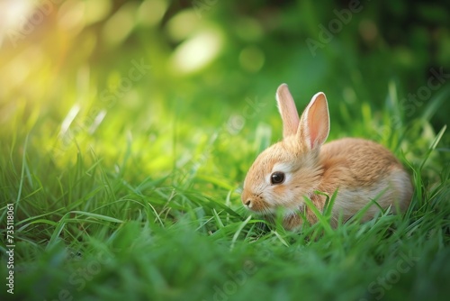 a small brown rabbit is sitting in the grass