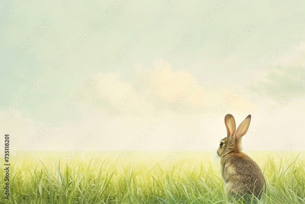 Obraz premium a rabbit is sitting in the grass looking at the sky