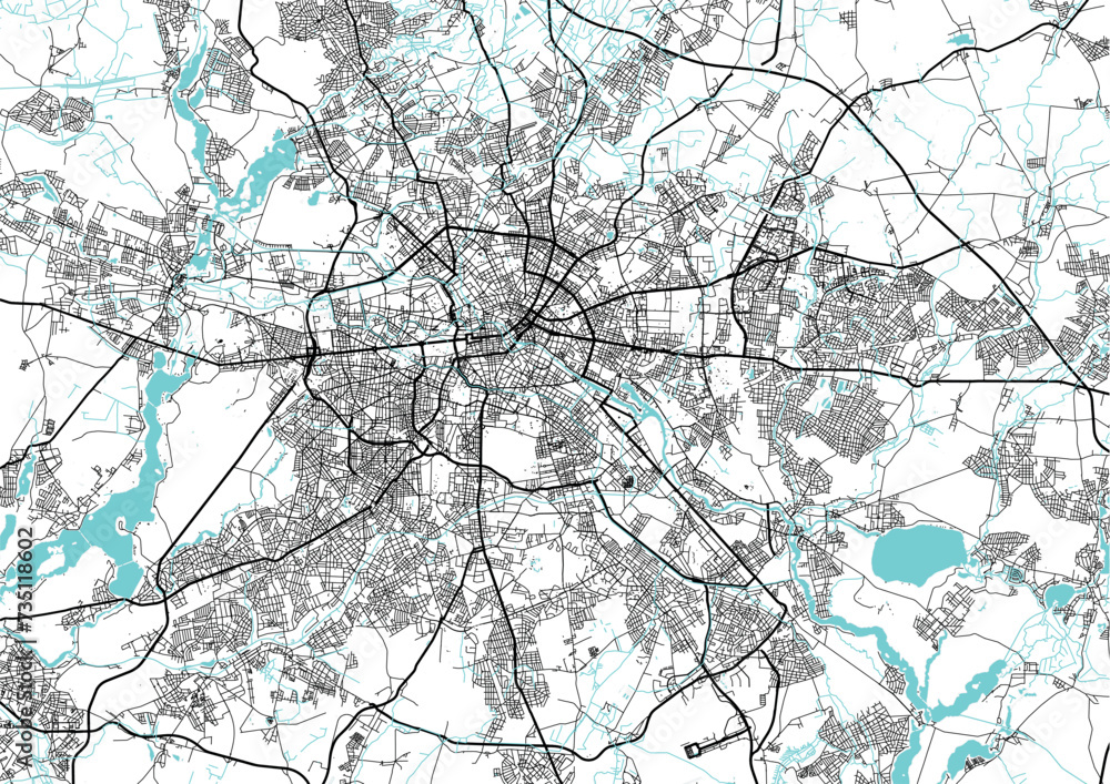 Street map art of Berlin city in Germany. Road map of Deutschland. Black and white (blue)