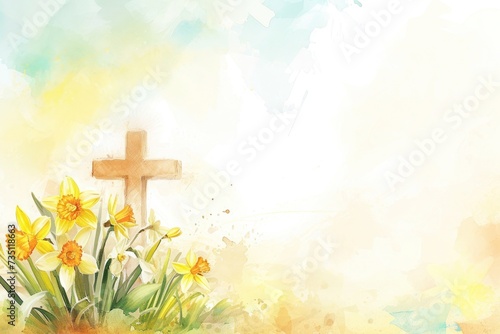 there is a cross in the middle of a field of flowers