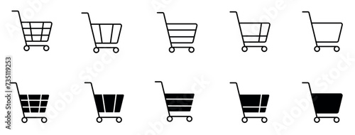 shopping bag icon set online purchase shopping cart trolley symbol outline style illustration vector design