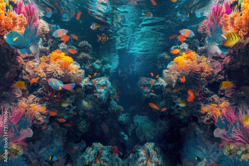 a coral reef with lots of fish and corals in the ocean © Anna