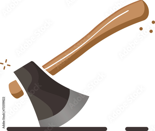 Wooden axe isolated on white background. Element for woodworking or lumberjack emblem or icon. Realistic vector illustration of metal ax with handle made of wood