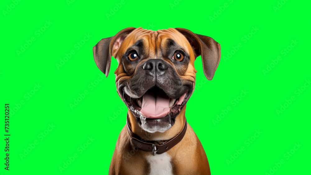 Portrait photo of smiling Boxer on green background