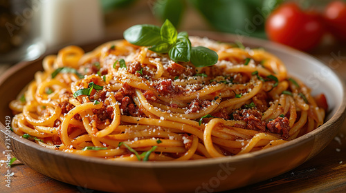 Spaghetti with tomato sauce and vegetables