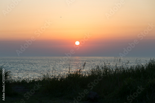 View of the sunset at the seaside of Jeju Island  South Korea