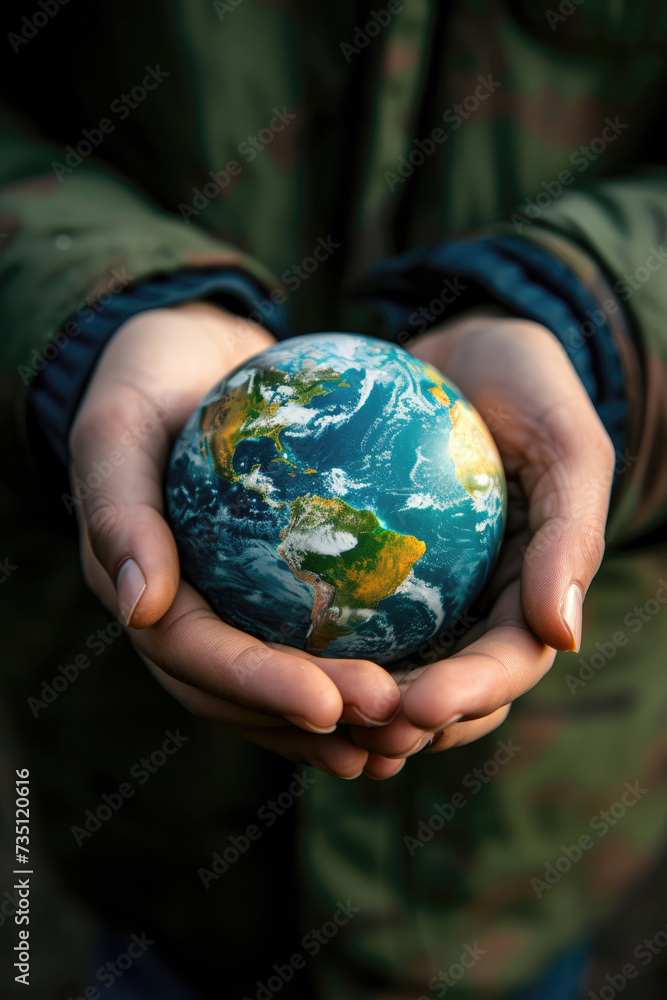 Hands Holding a Small Globe in a Symbolic Gesture of Environmental Care Hands Holding a Small Globe in a Symbolic Gesture of Environmental Care