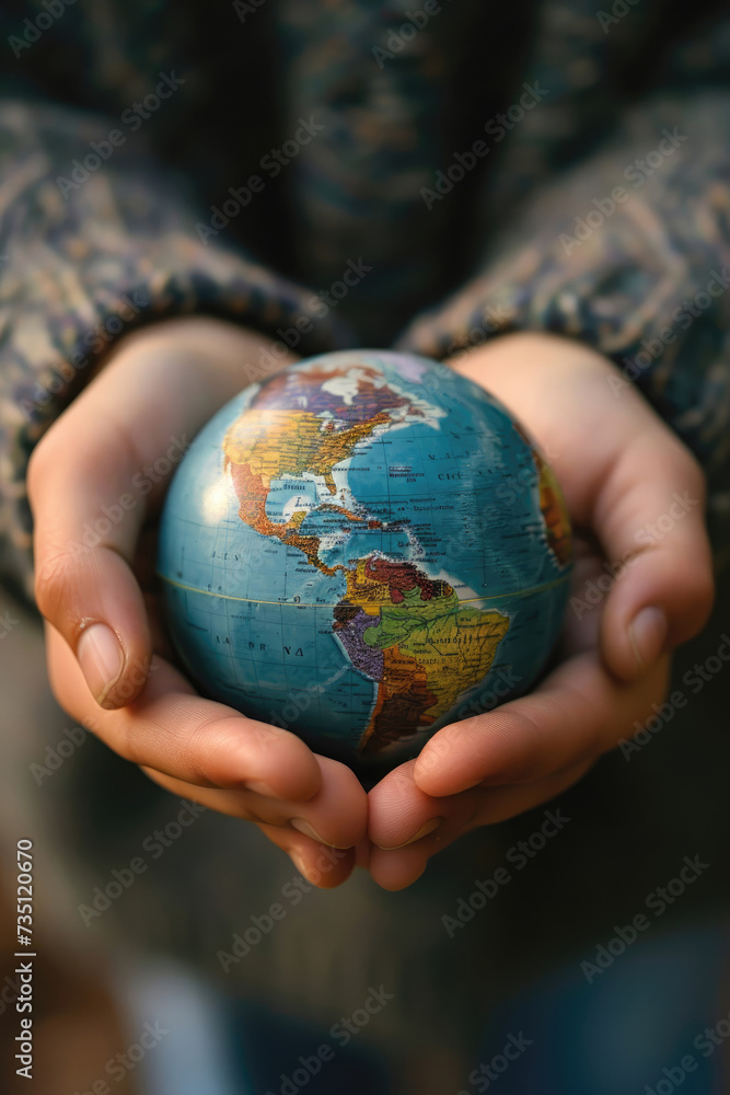 Hands Holding a Small Globe in a Symbolic Gesture of Environmental Care Hands Holding a Small Globe in a Symbolic Gesture of Environmental Care