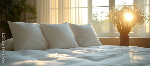 white pillows and bed sheets in beauty room