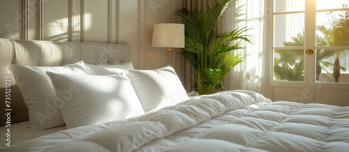 white pillows and bed sheets in beauty room