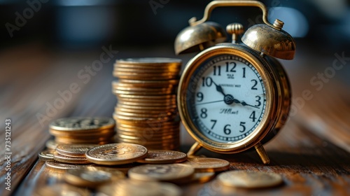 business financial ideas concept with coins stack and alarmclock