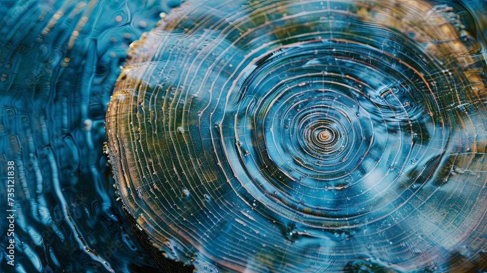 Blue Tree Rings with Abstract Wave Texture. Close-up of blue-tinted tree rings with a natural, wave-like pattern and texture, emphasizing organic beauty and age.
 - obrazy, fototapety, plakaty 