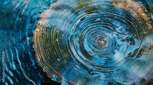 Blue Tree Rings with Abstract Wave Texture. Close-up of blue-tinted tree rings with a natural, wave-like pattern and texture, emphasizing organic beauty and age.
 photo