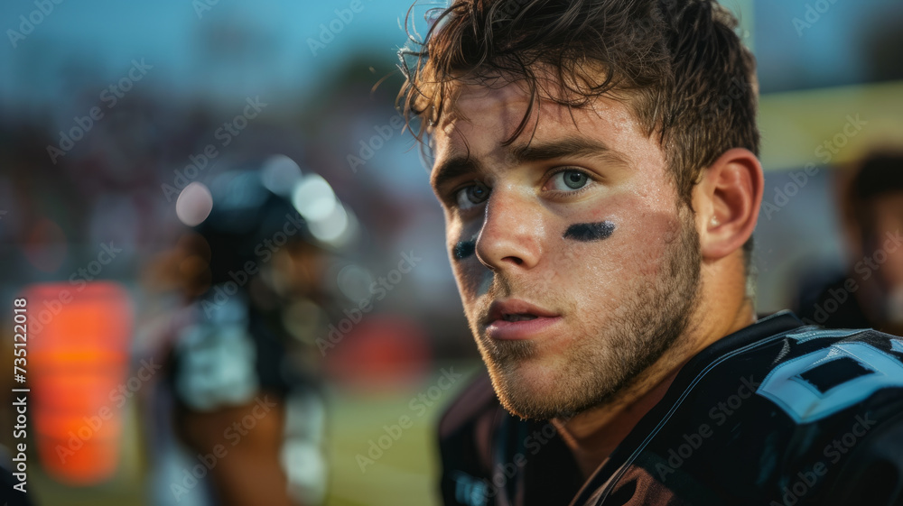 Portrait of a male football player on a football field. Portrait of a male football player on a football field.