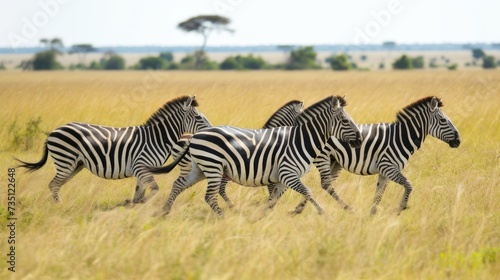 Herd of Zebras Running Across the African Plains AI Generated.