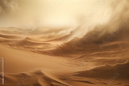 A beach in a sandstorm, with swirling sand creating a mysterious atmosphere. Generative AI