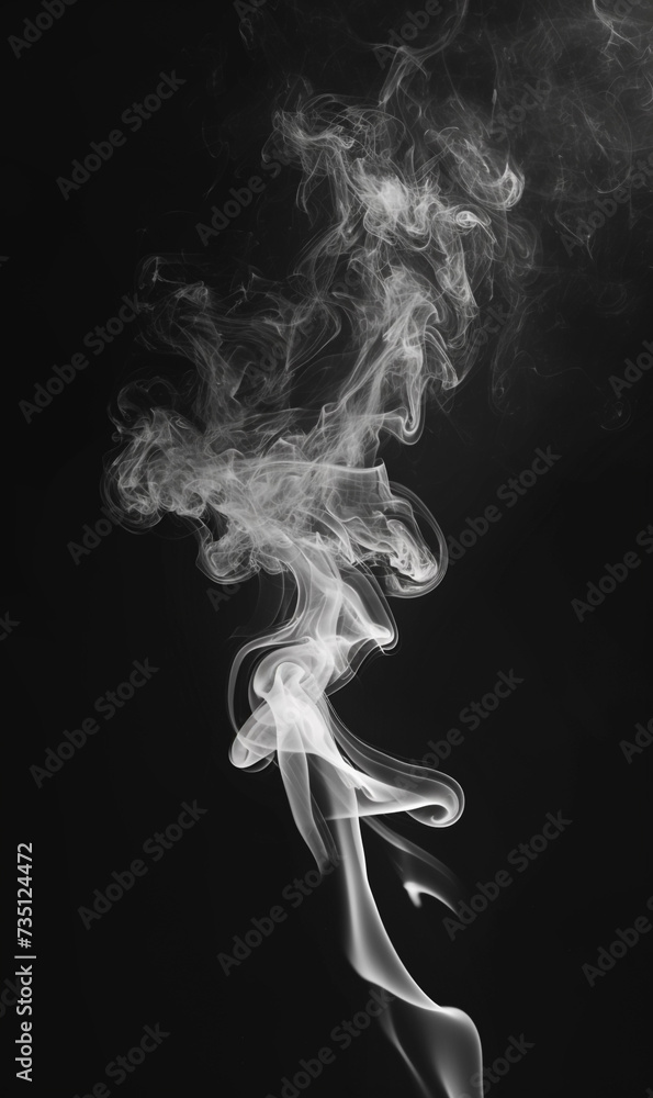 Obraz premium Illustration of realistic white smoke on a clean black background, overlay.