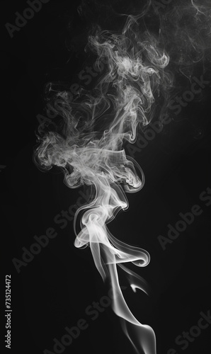 Illustration of realistic white smoke on a clean black background, overlay.
