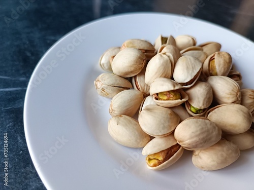 A plate of pistachios