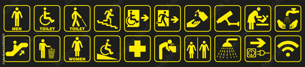Various important signs. Bright vector signs that are often used in social places. Various important signs. Bright vector signs that are often used in social places.