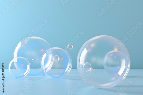 Soap bubbles on blue background.