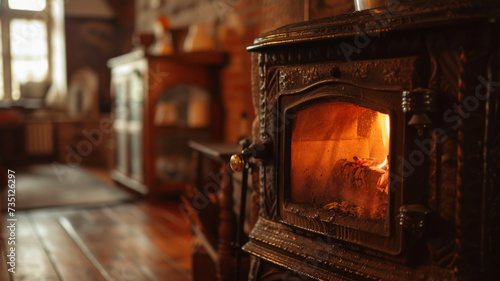 Close-up of a heated fireplace