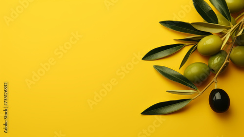 Olive tree twig on a yellow background.