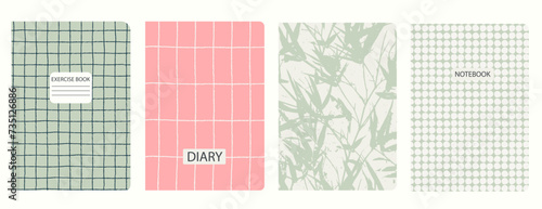 Set of cover page templates with hand drawn flowers, branches, leaves. Based on seamless patterns. Backgrounds for notebooks, notepads, diaries. Headers isolated and replaceable