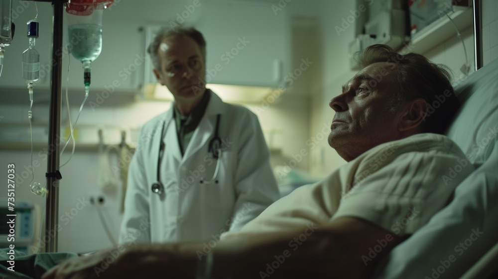 Obraz premium Sick sad man in a hospital room.