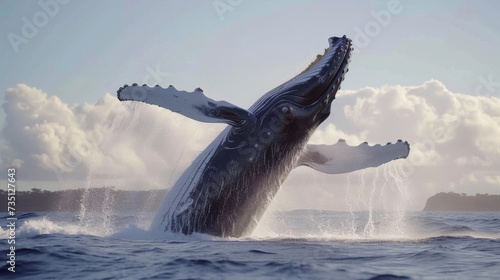 Majestic Humpback Whale Leaping Out of Water with a Splash © AnimalAI