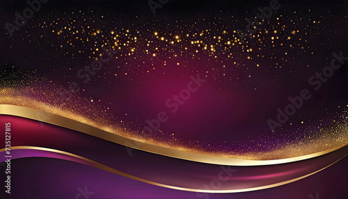 Luxurious golden shiny particles on a dark background with tints and gradients for the design of New Year and Christmas greetings, Luxurious background with an element of gold line and waves, Abstract