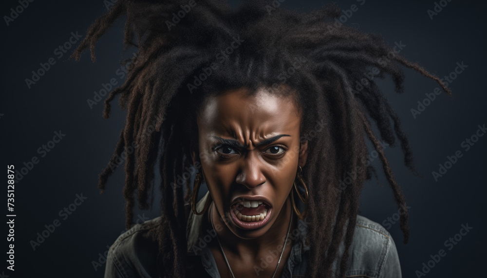 A photo portrait of a black female with an angry face expression A photo portrait of a black female with an angry face expression