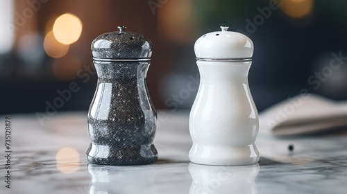 Two Salt and Pepper Shakers Sitting on a Table