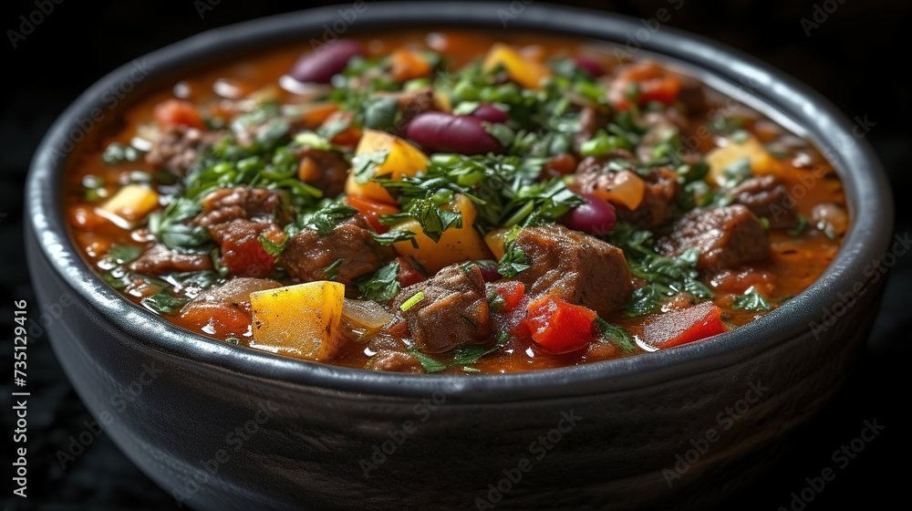 Stew meat with vegetables and sauce in a pan