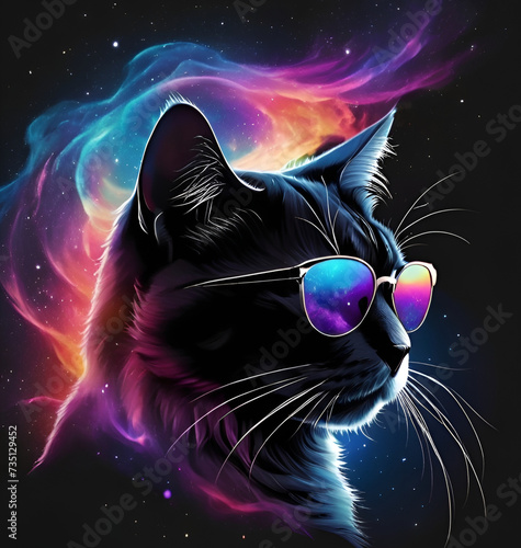 Cool Cat With Sunglasses, Colourful Background, Generative AI Image  © David