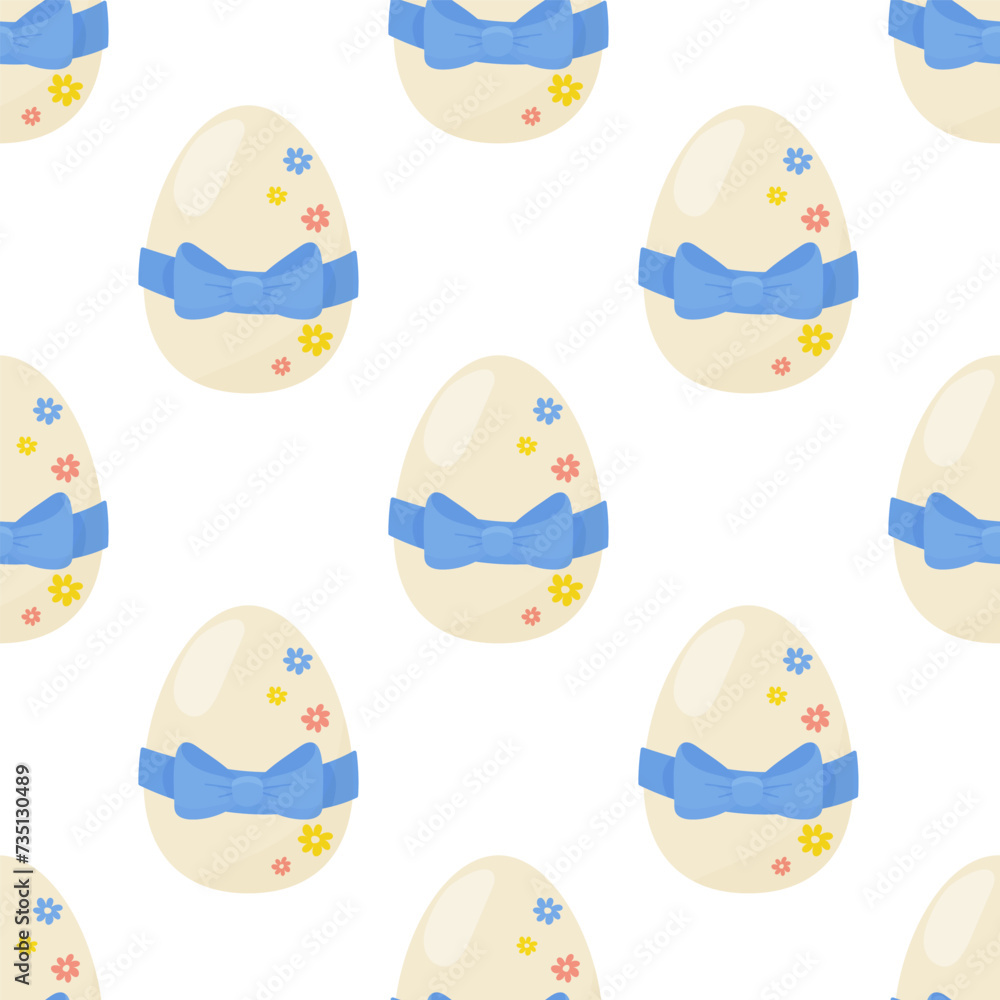 Seamless pattern easter eggs with blue bow. Vector illustration. For your design, wrapping paper, fabric. Seamless pattern easter eggs with blue bow. Vector illustration. For your design, wrapping paper, fabric.
