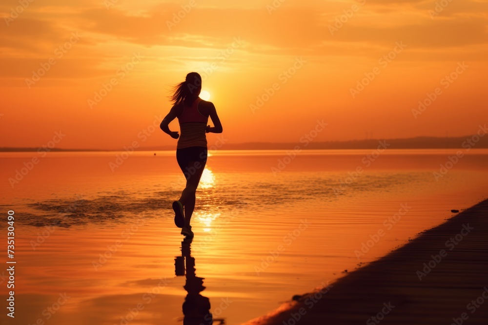 woman jogging next to the lake or river