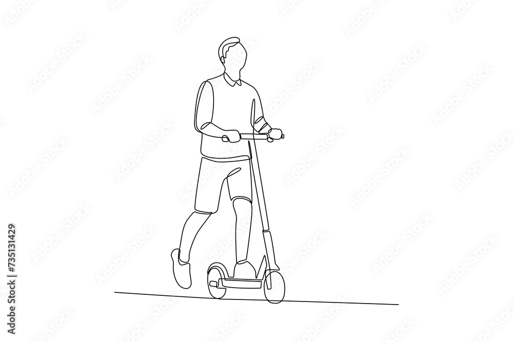 One continuous line drawing of People walking, playing, riding bicycle at city park. Activities outdoors concept. Doodle vector illustration in simple linear style.