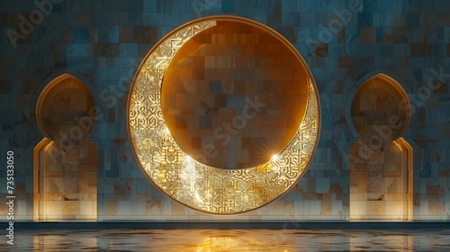 illustration of Ramadan Kareem islamic background with golden crescent moon.