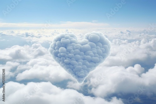 Bird's-eye perspective of cloud formations resembling the shape of a heart against a clear sky. Generative AI