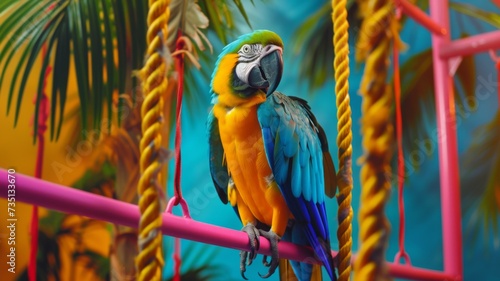 Vászonkép Majestic Blue and Gold Macaw Portrait - A stunning blue and gold macaw, perfectly poised and showcasing its majestic beauty